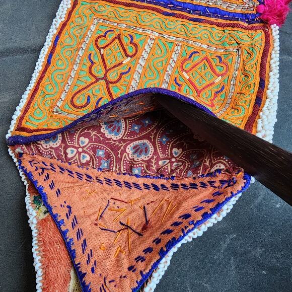 Kuchi Embroidered Pouch Wallet Central Asian Handmade Beaded Pink Tassels - Picture 6 of 8